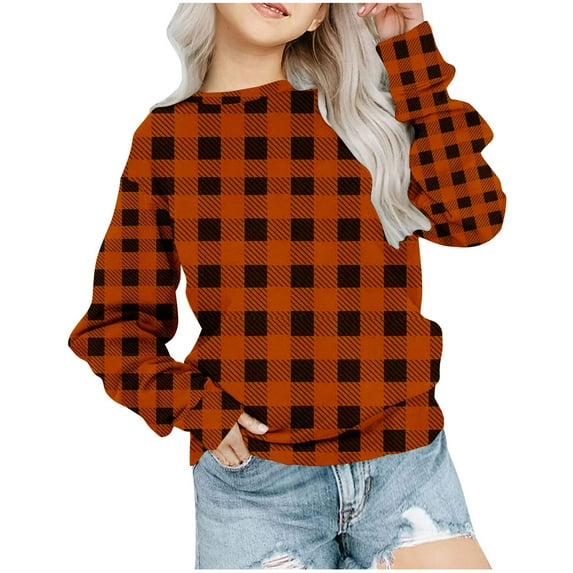 Huvoen Kids Long Sleeve Pullover Long Sleeve Hooded Blouse Girls Crewneck Oversized Sweatshirt Kids Fashion Long Sleeve Pullover Tops 1-12 Years Orange 2-3 Years