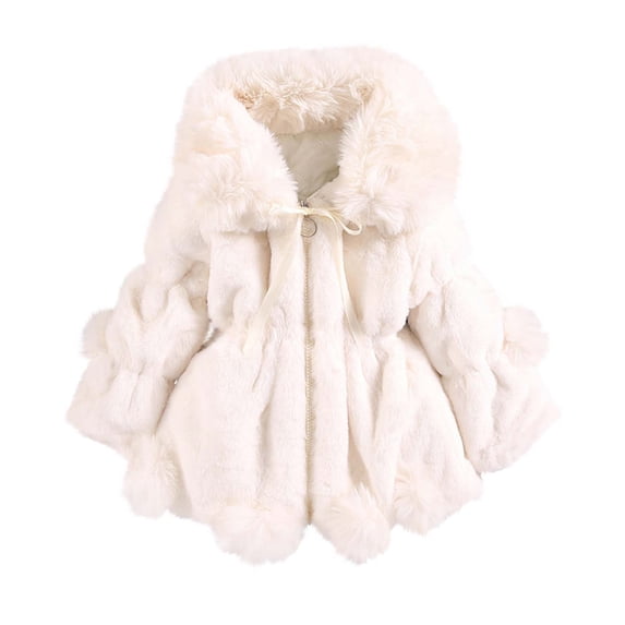 Huvoen Kids Toddler Boys Girls Warm Sherpas Lined Jacket Toddler Girls Solid Color Thicken Plush Cute Keep Warm Winter Hoodie Hairball Thick Coat Cloak White 3-4 Years