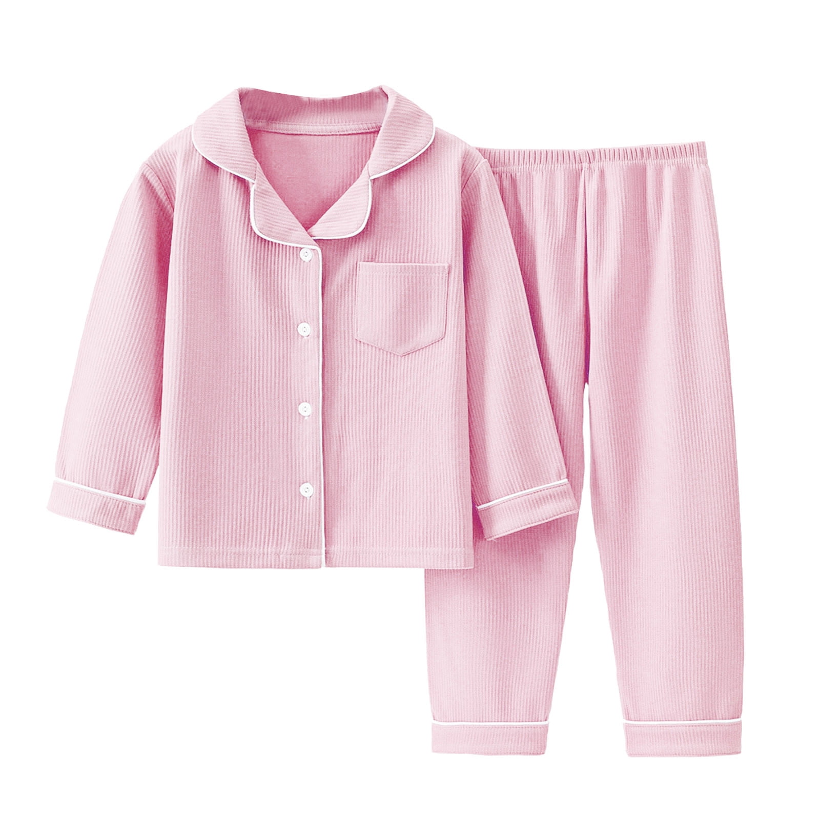 Huvoen Kids & Toddler Boys Pajamas 2 Piece Pjs Set Toddler Baby Kids Winter Boys Girls Solid Color Long Sleeved Button Thin Velvet Home Wear Clothes Suit Pinks 18 Months