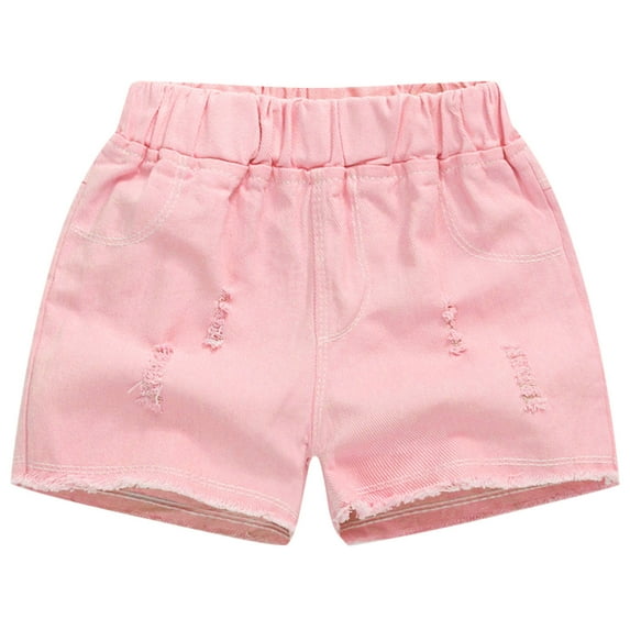 Huvoen Kids Unisex Soft Health Sports Shorts Spring and Summer Cute Solid Girls Breaking Hole Pocket Elastic Waist Comfy Shorts Jeans Pinks 12 Years