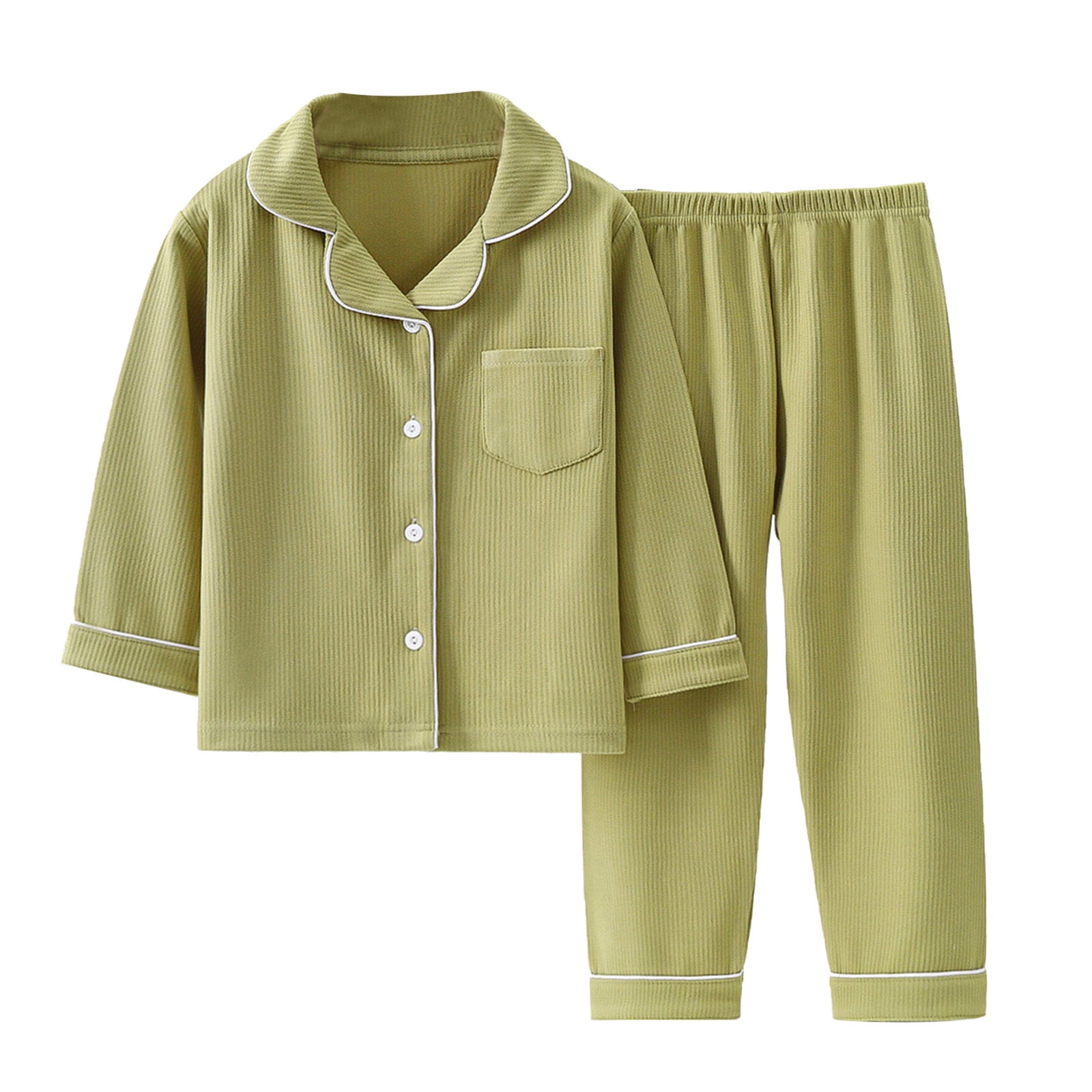 Huvoen Little Boys&Girls 2 Pcs Solid Pajama Set Toddler Baby Kids Winter Boys Girls Solid Color Long Sleeved Button Thin Velvet Home Wear Clothes Suit Green 8 Years