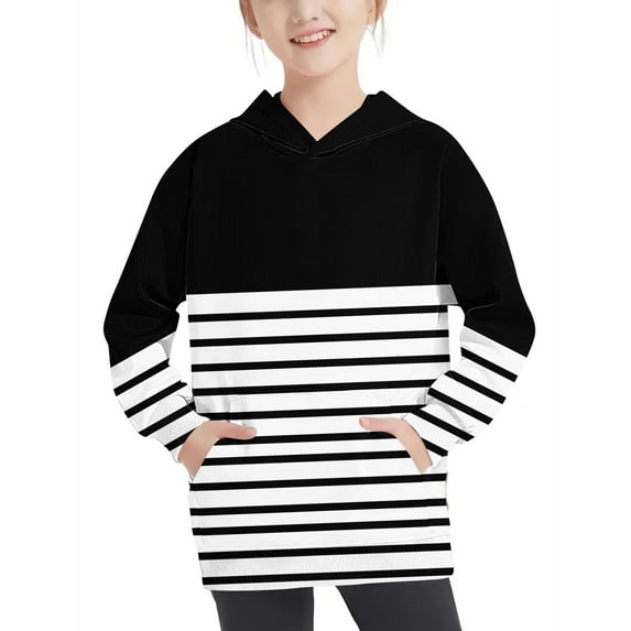 Huvoen Little Kid'/Toddlers' Long Sleeve T-Shirt Crewneck Oversized Hooded Sweatshirt Kids Fashion Long Sleeve Pullover Tops 4-14 Years for Girls and Boys Black 11 Years