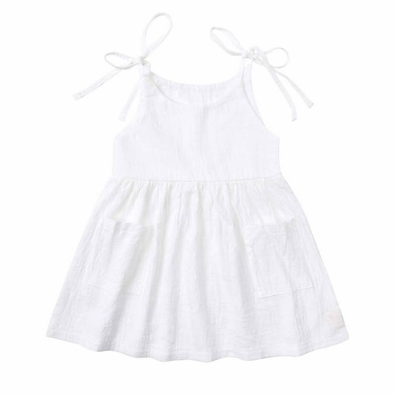 Huvoen Sleeveless Tank Tops for Infant and Toddler Round-Neck Tank Top Summer Toddler Baby Girl Children's Cotton and Linen Suspender Dress Solid Color Vests Skirt White 9-12 Months