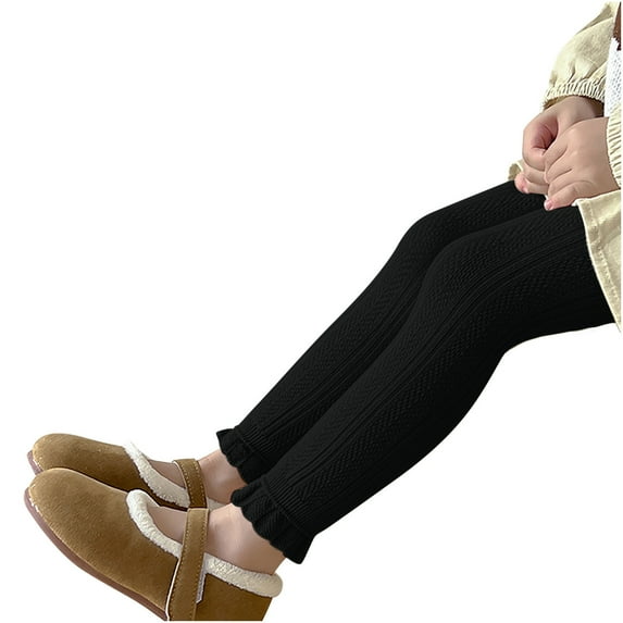 Huvoen Solid Baby Sweatpants Girls' Tights Winter Elastic Warm Pantyhose Children's Bottom Socks and Pant (3-8 Years Old) Black m