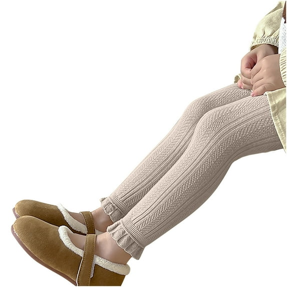 Huvoen Solid Baby Sweatpants Girls' Tights Winter Elastic Warm Pantyhose Children's Bottom Socks and Pant (3-8 Years Old) Khaki m