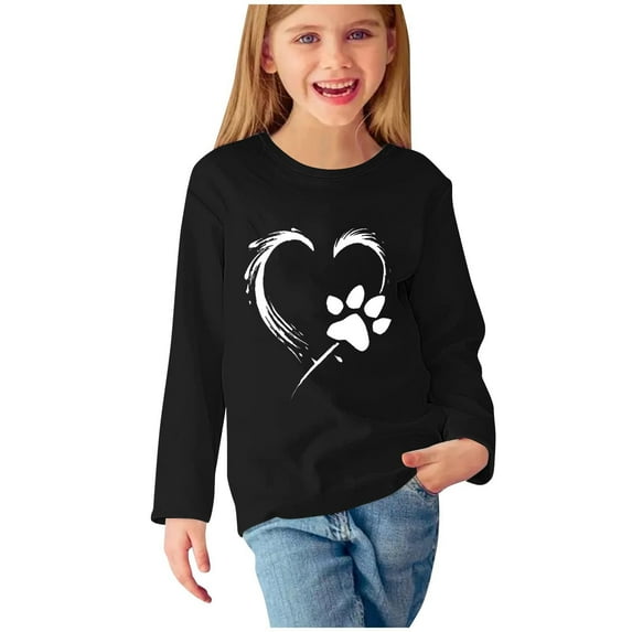 Huvoen Teen Girls Fall Clothes Tunic Tops Long Sleeve Round-Neck Blouses & Shirts Girls Long Sleeve Prints Shirts Cute Crewnecks Tops Dressy Casual Blouses Clothes Black 5 Years