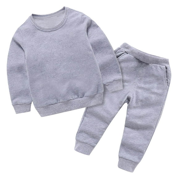 Huvoen Toddler 2Pcs Outfits Toddler Baby Boys Girls Candy Color Solid Color Leggings Casual Kids Sports Pants Hoodies Set Gray 11-12 Years