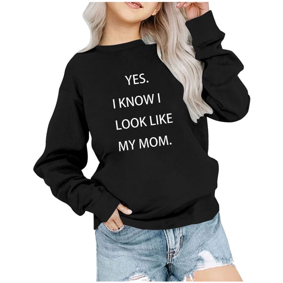Huvoen Toddler Baby Cotton Sweatshirt Hoodless Sweatshirts Children's Shirt Long Sleeved Printed T-shirt Printed Round Neck Short Top Suitable for Boys and Girls Aged 1-12 T-shirts Black 7 Years