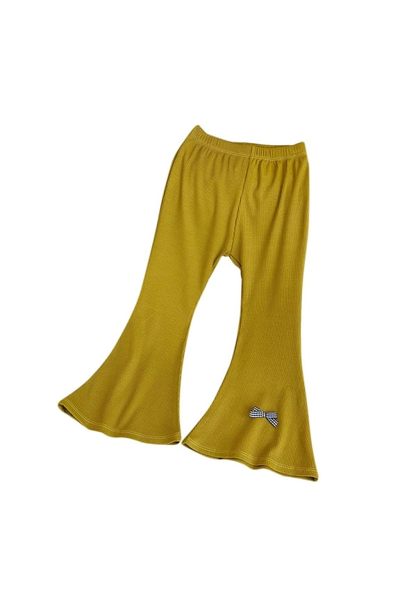 Toddler Baby Girl Kids Ribbed Bell Bottoms Flare Pants Solid Color Elastic Waist Wide Leggings Trousers Gold 3 Years