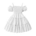 thumbnail image 1 of Huvoen Toddler Baby Girl Summer Boho Spaghetti Strap Ruffled Lace Dress Cold Shoulder Princess Dresses White 110, 1 of 7
