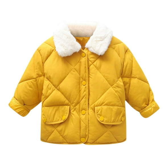 Huvoen Toddler Boys Girls Hooded Jacket Fleece Hoodie Children's Winter Cotton Clothing Boys and Girls' Wool Collar Thickened Warm Jacket Yellow 5Y
