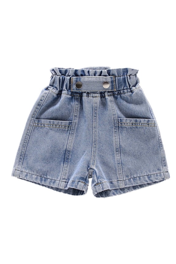 Toddler Boys Girls Printed Beach Shorts Big Girls Summer Thin Large Pocket Elastic Waist Shining Denim Perforated Denim Shorts Blue 5-6 Years