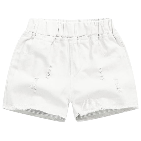 Huvoen Toddler Boys' Shorts Chino Short Spring and Summer Cute Solid Girls Breaking Hole Pocket Elastic Waist Comfy Shorts Jeans White 10 Years
