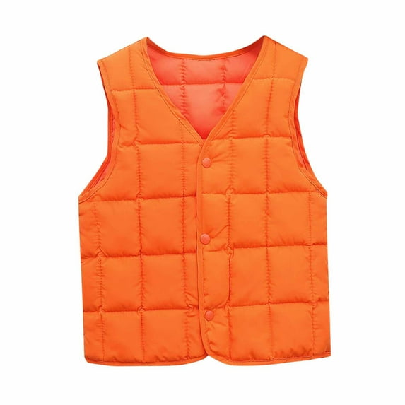 Huvoen Toddler Boys Vests Winter Baby Boys Girls Baby Button Cardigan Vest Down Cotton Vest Inside and Outside Wear Orange 7-8 Years
