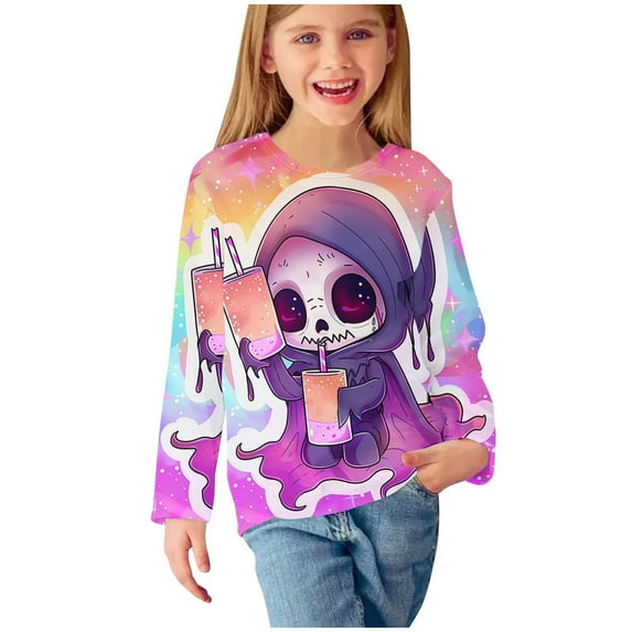 Huvoen Toddler Kids Baby Boy Girl Long Sleeve Sweatshirt Halloween Girls Long Sleeve Prints Shirts Cute Crewnecks Tops Dressy Casual Blouses Clothes Multicolor 11 Years