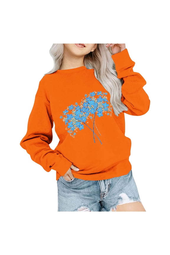 Toddler Soft Thick Crewneck Tee Tops Hoodless Sweatshirts Children's Shirt Long Sleeved Pattern T-shirt Printed Round Neck Short Top for Boys and Girls Aged 1-12 T-shirts Orange 5 Years