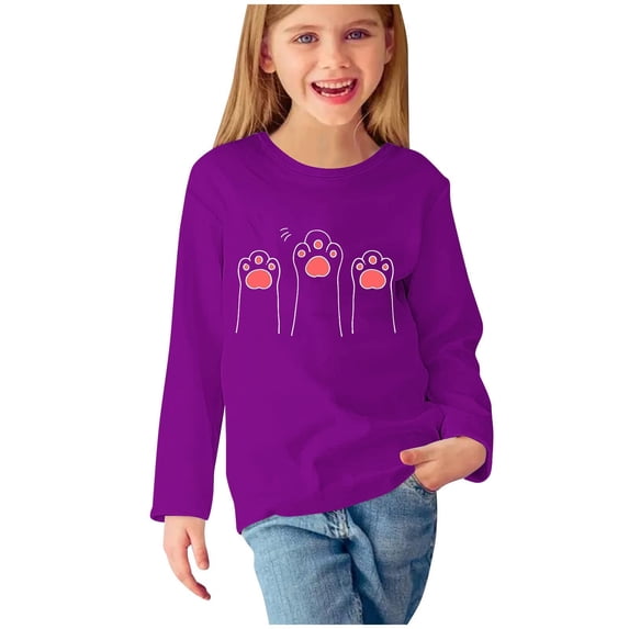 Huvoen Toddler Soft Thick Crewneck Tee Tops Long Sleeve Round-Neck Blouses & Shirts Girls Long Sleeve Prints Shirts Cute Crewnecks Tops Dressy Casual Blouses Clothes Purple 11 Years