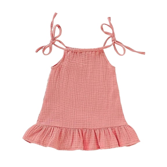 Huvoen Tween Girls Dresses Cute Casual Children Bandage Solid Sleeveless Round-Neck Dress Baby Girls Dress Pinks 5 Years