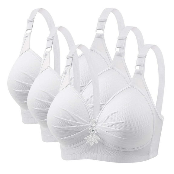 Huvoen Underwire Bras for Women 3pc Woman's Printing Gathered Together Large Size Daily Bra Underwear No Rims White s