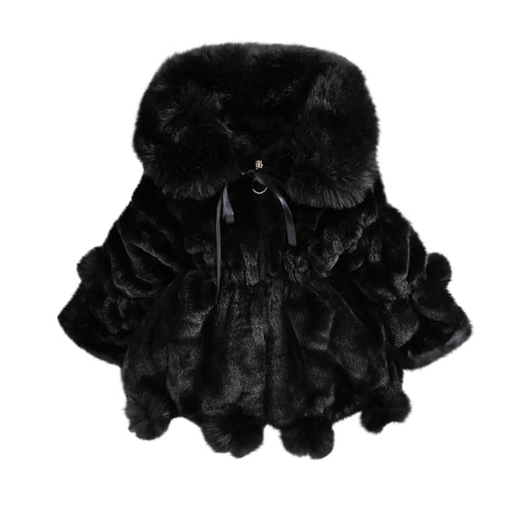 Huvoen Winter Infant Kids Baby Girls Boys Hooded Snowwear Toddler Girls Solid Color Thicken Plush Cute Keep Warm Winter Hoodie Hairball Thick Coat Cloak Black 12-18 Months