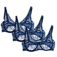 thumbnail image 1 of Huvoen Women's 3pc Lace Sheer Bra Unlined Minimizers Underwire Full Coverages Lingerie Bras Having Steel Rings Navy s, 1 of 2