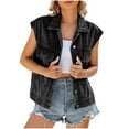 thumbnail image 1 of Huvoen Women's Oversized Denim Vests, Sleeveless Mid Long Jean Jacket, Distressed Cotton Vests Jackets, Fashion Casual Western Outerwear with Pockets Black xl, 1 of 8