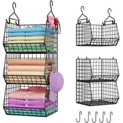 Huxidaja 3-Tier Hanging Closet Organizer, Stackable Heavy-Duty Metal Wire Baskets with Hooks, Black