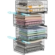 Huxidaja 4-Tier Sliding Closet Organizers, Stackable Carbon Steel Pull-Out Wire Baskets with Slide Rails, Black