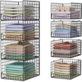 thumbnail image 1 of Huxidaja 4-Tier Stackable Metal Wire Closet Organizer and Storage Shelves, Foldable Carbon Steel Wire Clothes Baskets for Wardrobe, Black, 1 of 10