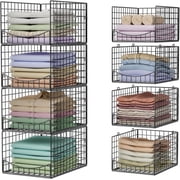 Huxidaja 4-Tier Stackable Metal Wire Closet Organizer and Storage Shelves, Foldable Carbon Steel Wire Clothes Baskets for Wardrobe, Black
