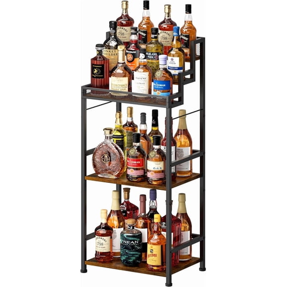 Huxidaja 5-Tier Stepped Liquor Cabinet Bar for Home, Freestanding Wine Rack Storage Display Shelf, Rustic Brown
