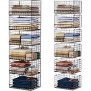 Huxidaja 6-Tier Stackable Closet Organizers, Foldable Iron Mesh Basket Bins for Clothes Storage, Black