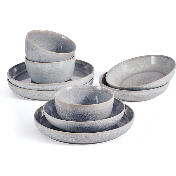 Huxley 9 Piece Dinnerware Bowl Set, Service for 3, Grey
