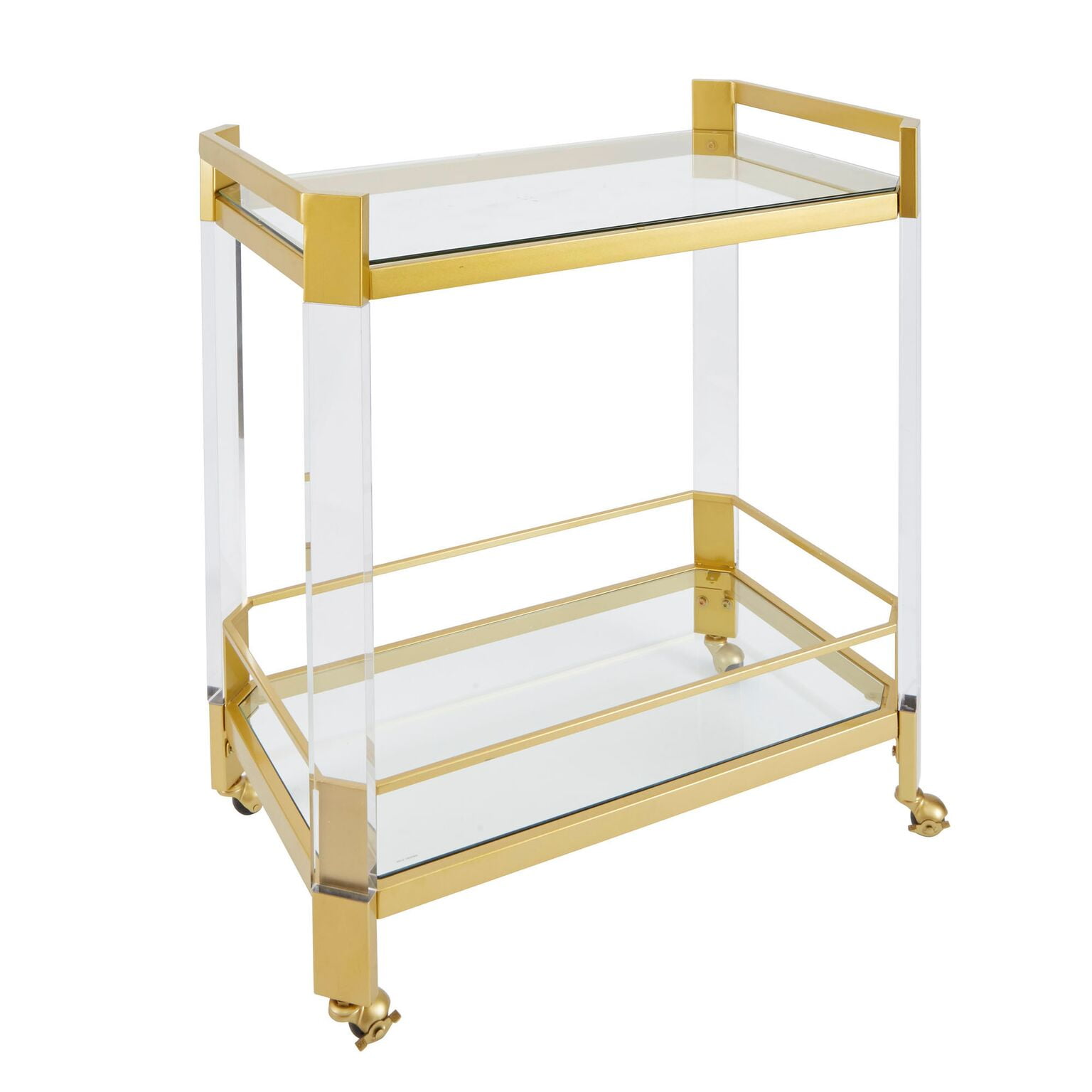Huxley Acrylic and Gold with Glass Top Bar Cart with Handles