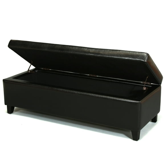 Huxley Black Bonded Leather Storage Ottoman Bench