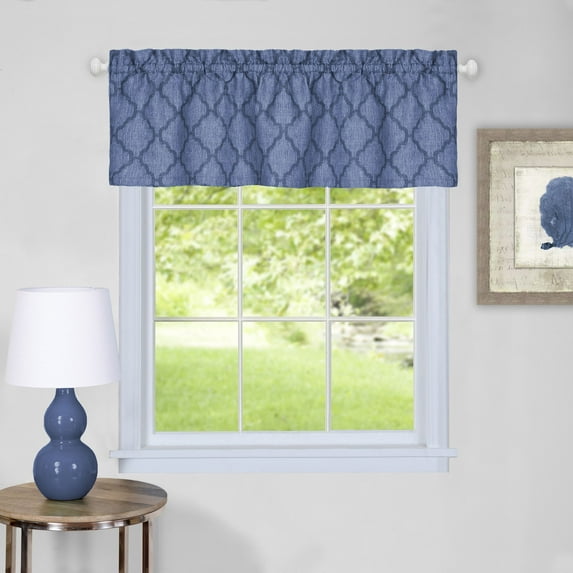Huxley Window Curtain Tier Pair and Valance Set - 58x36 - Blue