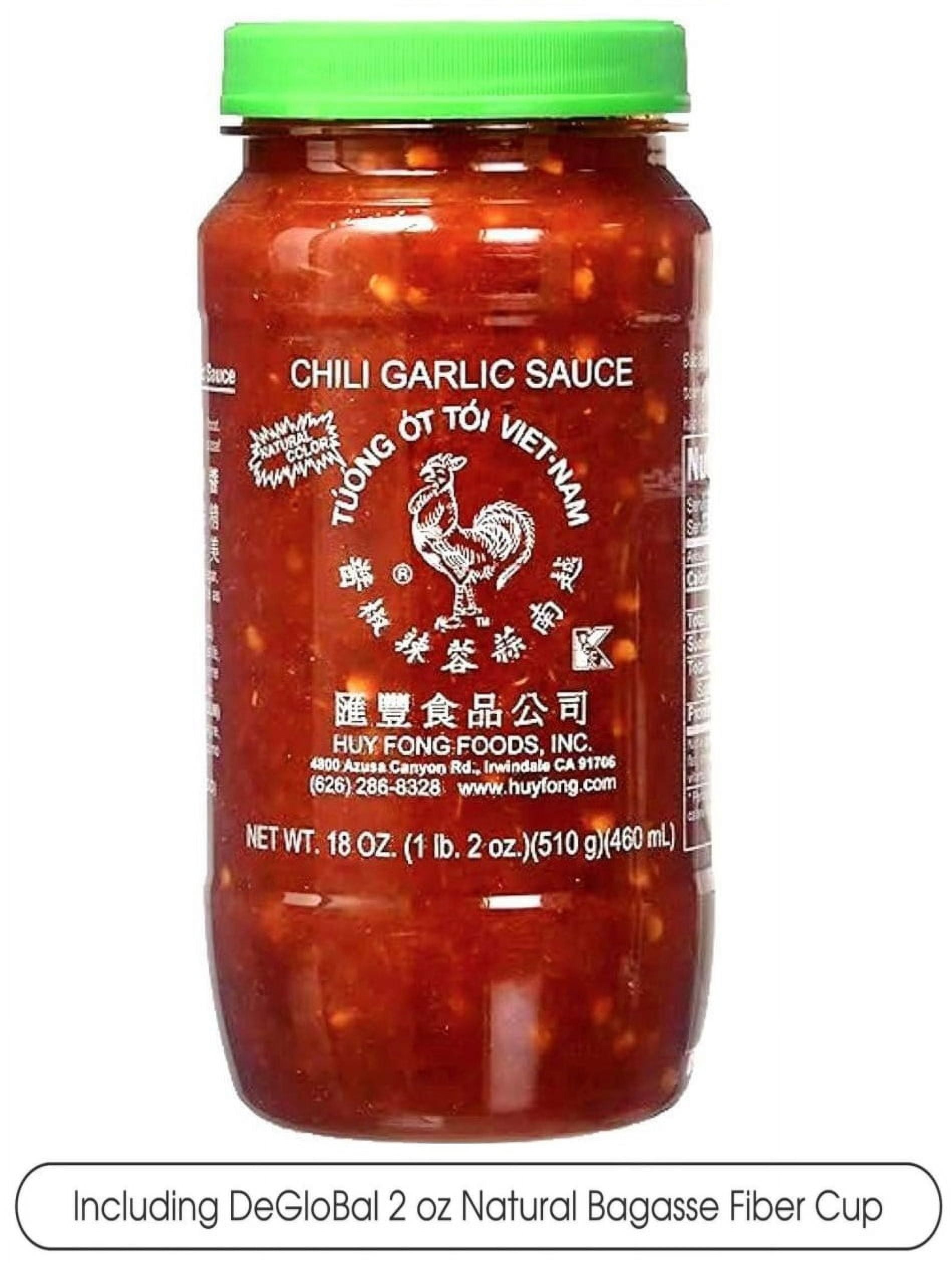 Huy Fong Chili Garlic Sauce, 18 oz Plastic Bottle, with DEGLOBAL 2 oz