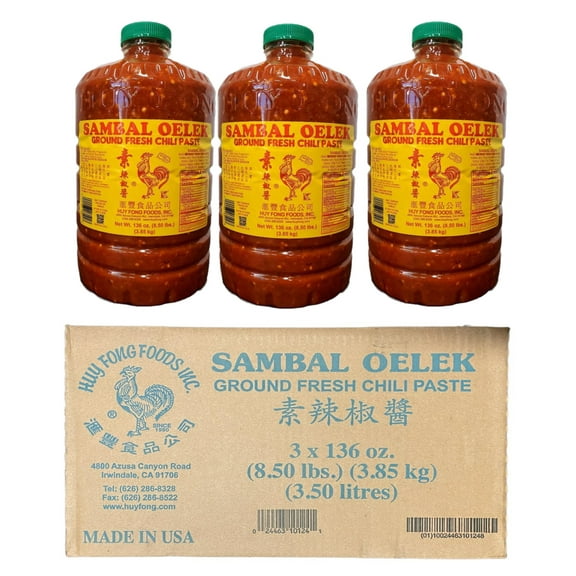 Huy Fong SAMBAL OELEK Ground Fresh Chili Paste, 136oz - Pack of 3 (1 Case)