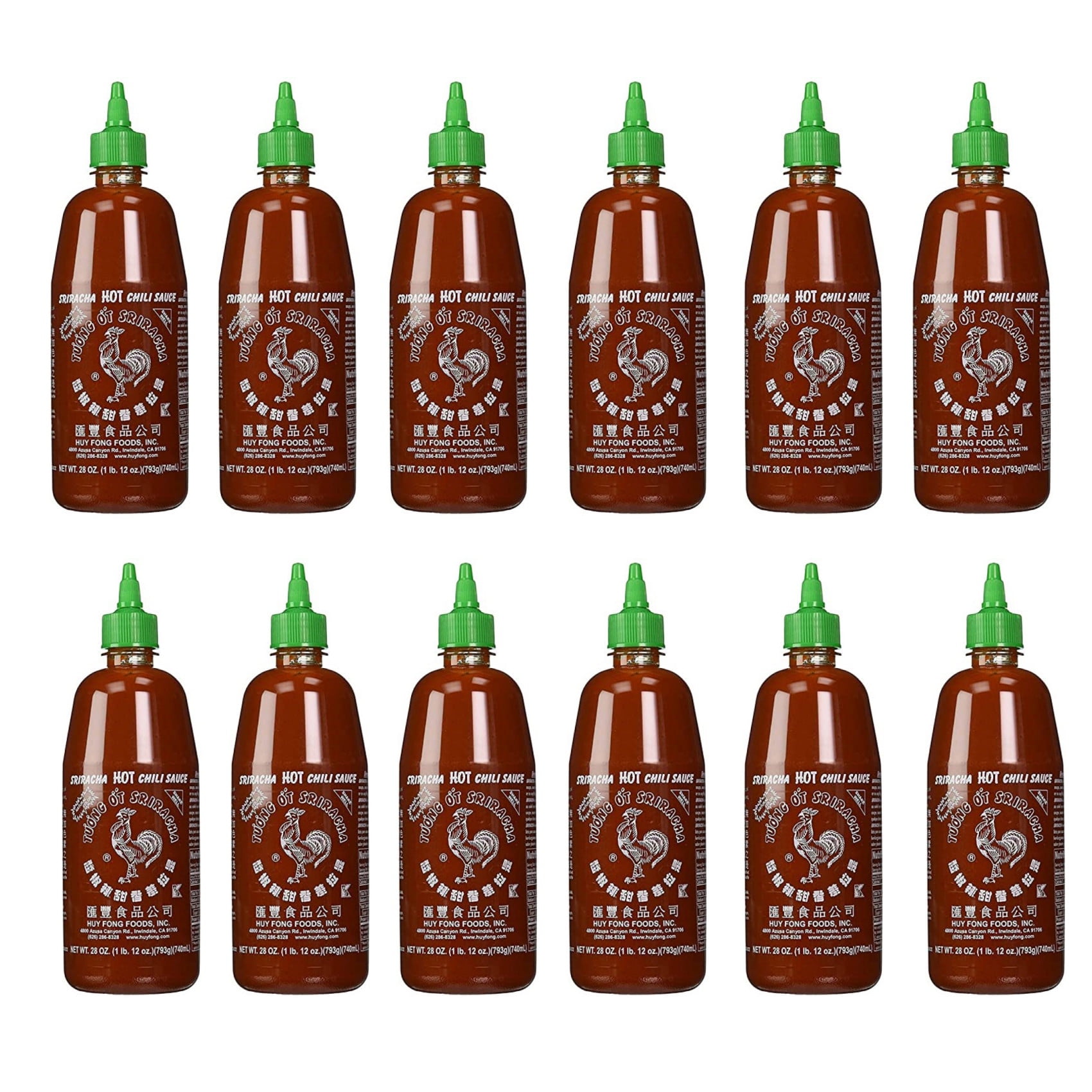 Huy Fong Sriracha Chili Hot Sauce with Garlic, Fresh Asian Chile, 12Pack, 28 Fl Oz Each