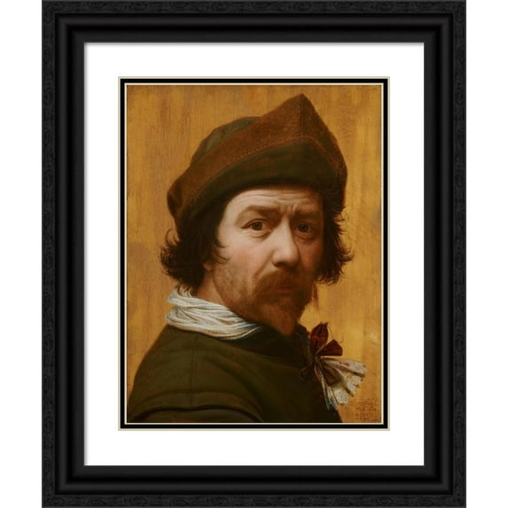 Huygh Pietersz Voskuyl 12x14 Black Ornate Wood Framed Double Matted Museum Art Print Titled: Self-Portrait (1638)