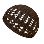Huyun Kufi Hat for Men Women Knit Kufi Crocheted Cap Beanie African Unisex Hat for Casual Wear,Coffee,One Size