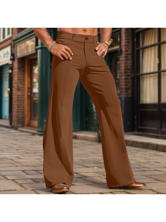 Men's Corduroy Vintage 60s 70s Bell Bottom Pants Stretch Fit Classic Comfort Flared Flares Retro Disco Pants XXXL,Brown
