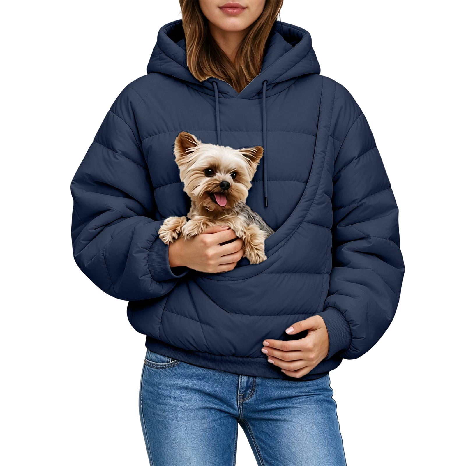 Huyun Women Padded Coat Pet Pouch Hoodie Coat Lightweight Quilted Warm ...