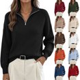 thumbnail image 1 of Huyun Women's Half Zip Sweater Ribbed Knit Long Sleeve Pullover with Collared V-Neck Casual Business Tops for Fall Winter Black,XL, 1 of 6