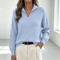 thumbnail image 1 of Huyun Women's Half Zip Sweater Ribbed Knit Long Sleeve Pullover with Collared V-Neck Casual Business Tops for Fall Winter Light Blue,XXXL, 1 of 5