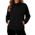 thumbnail image 1 of Huyun Womens Fleece Zip Up Jacket Lightweight Stand Collar Long Sleeve Athletic Running Jacket with Pockets Black,M, 1 of 5
