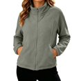 thumbnail image 1 of Huyun Womens Fleece Zip Up Jacket Lightweight Stand Collar Long Sleeve Athletic Running Jacket with Pockets Grey,XL, 1 of 5
