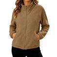 thumbnail image 1 of Huyun Womens Fleece Zip Up Jacket Lightweight Stand Collar Long Sleeve Athletic Running Jacket with Pockets Khaki,XL, 1 of 5