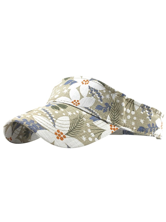 Womens Floral Wide Brim Sun Visor Hat Lightweight Packable Beach Cap with UV Protection Casual Outdoor Hat for Travel Beige