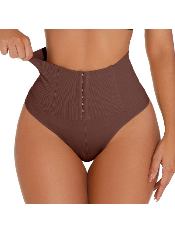 Womens High Waisted Tummy Control Shapewear Seamless Thong Panty Front Closure Waist Cincher Body Shaper for Daily Wearar Coffee,XXL